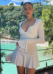 BELLE - vestito mini bianco con scollo a v a maniche lunghe