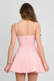 DAISY - vestito rosa corto a corpetto con gonna a ruota