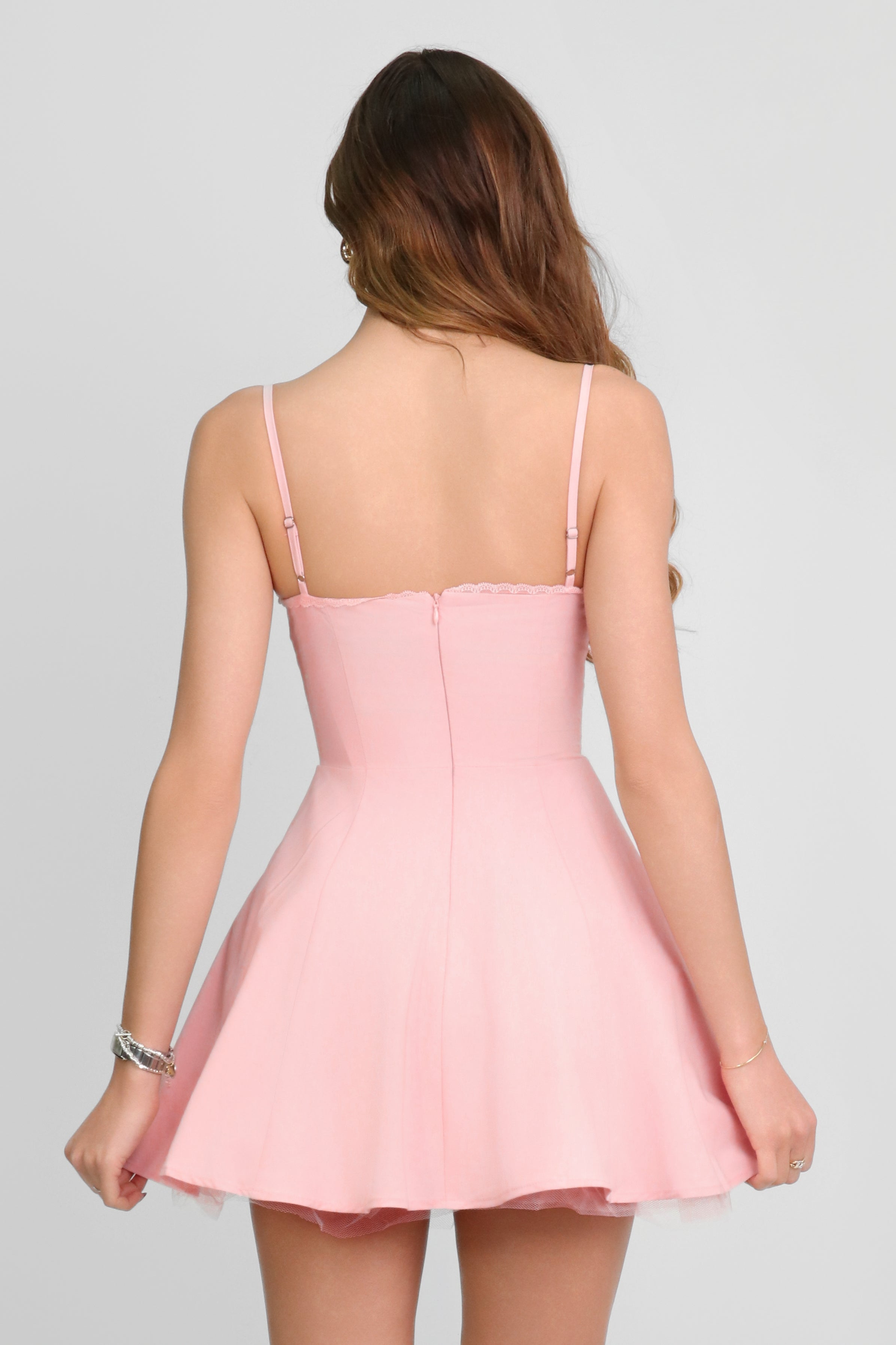 DAISY - vestito rosa corto a corpetto con gonna a ruota