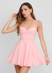 DAISY - vestito rosa corto a corpetto con gonna a ruota