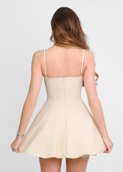 DAISY - vestito beige corto a corpetto con gonna a ruota