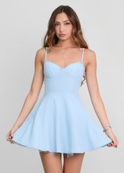 DAISY - vestito azzurro corto a corpetto con gonna a ruota