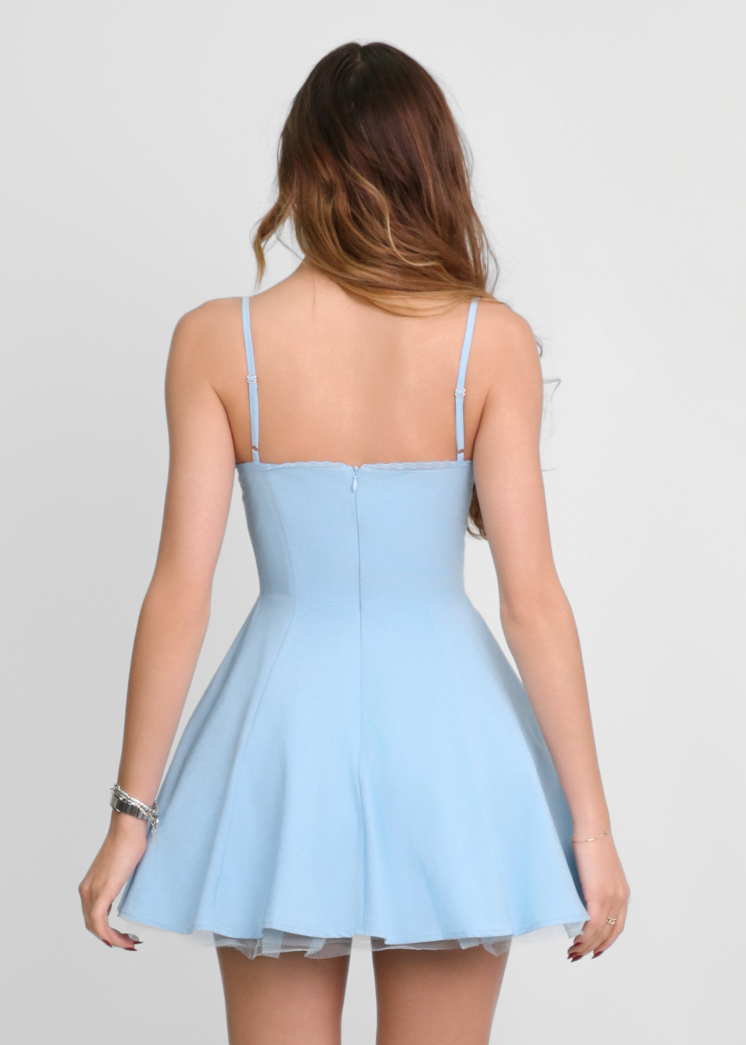 DAISY - vestito azzurro corto a corpetto con gonna a ruota