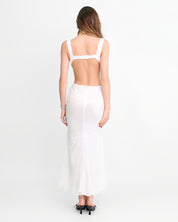 ALBA - vestito lungo in paillettes bianche con cut out e fiocco rimovibile