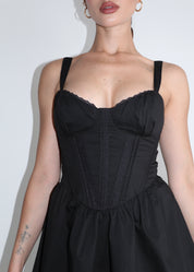 PETAL - vestito nero corto e fasce laterali per dettaglio fiocco posteriore