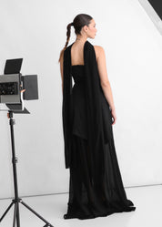 KIKI - vestito nero elegante con gonna in tulle e spacco profondo