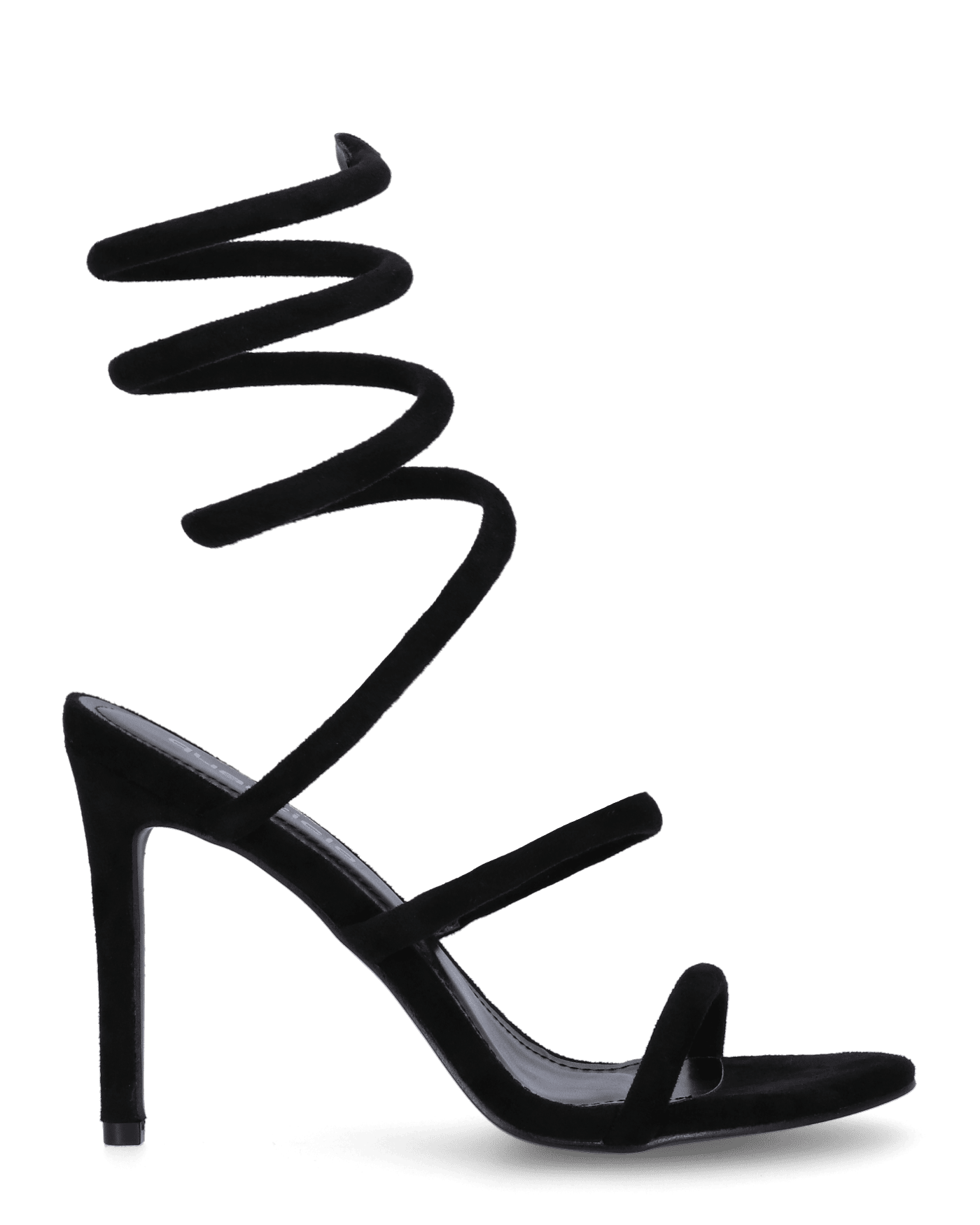 ISHAN sandali tacco a spillo in camoscio neri con spirale