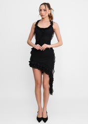 IVANA - vestito asimmetrico con volant in nero