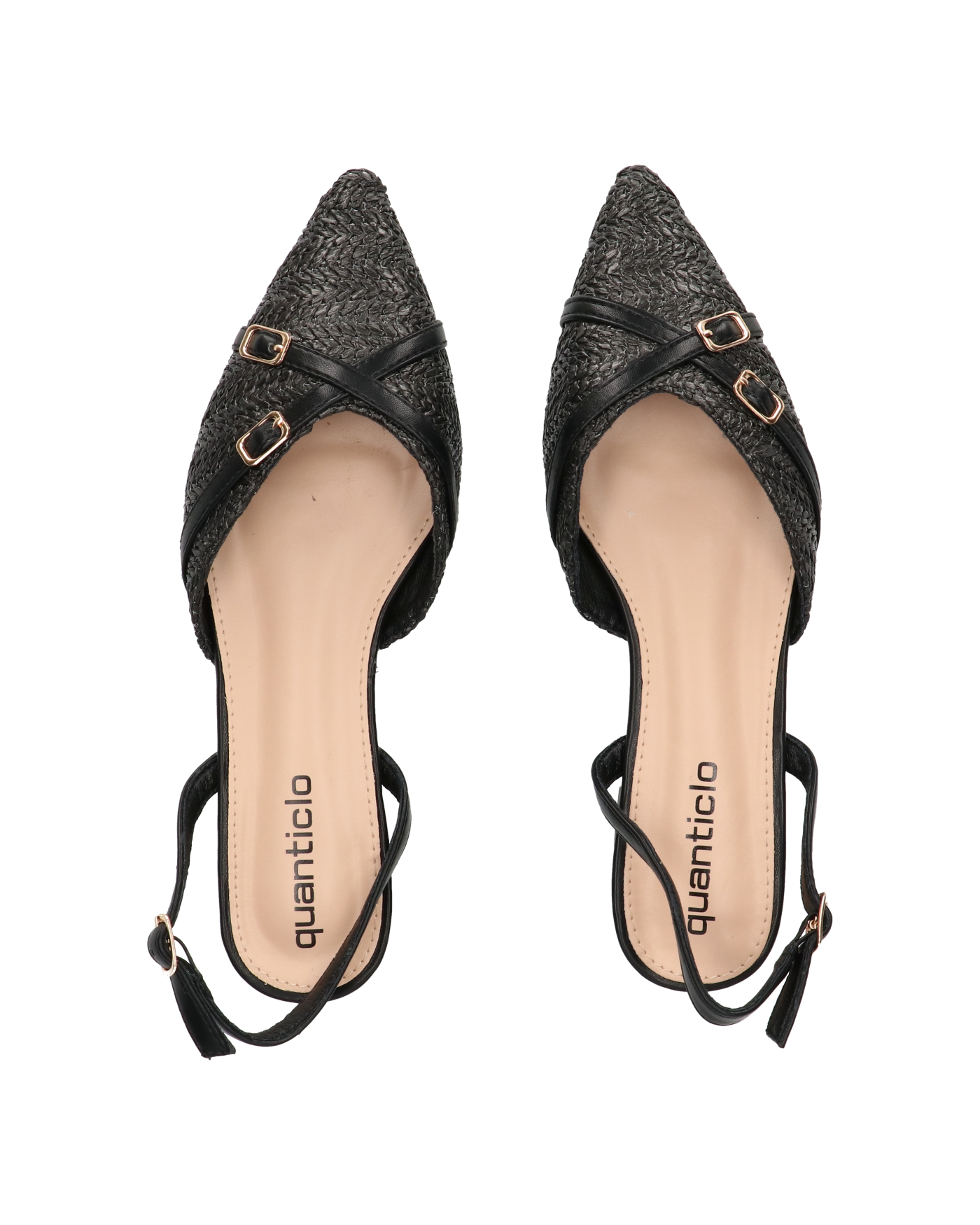 INEZ - sandali neri con dettagli di paglia intrecciata e fibbie