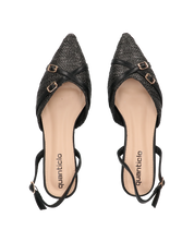 INEZ - sandali neri con dettagli di paglia intrecciata e fibbie