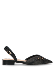 INEZ - sandali neri con dettagli di paglia intrecciata e fibbie