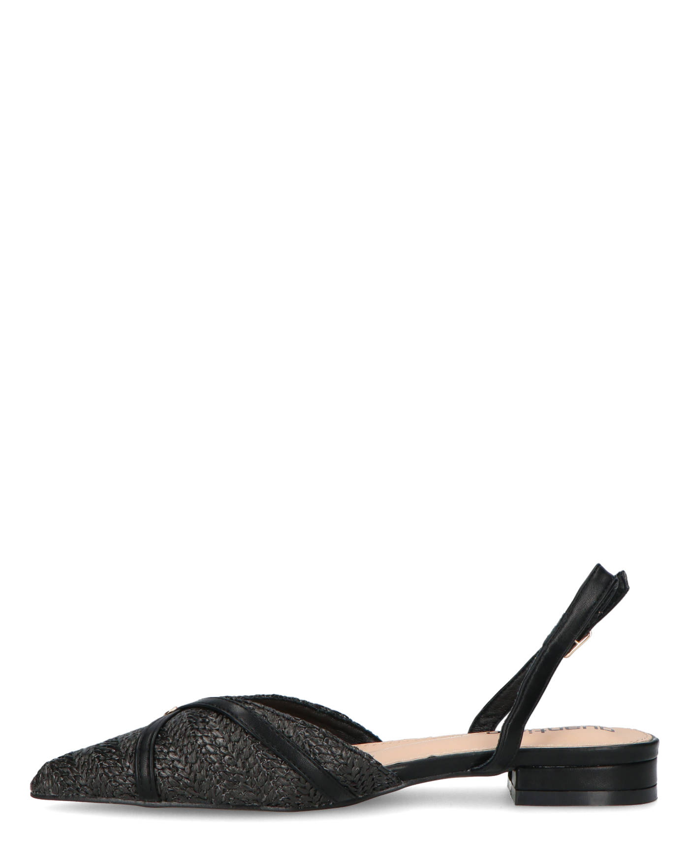 INEZ - sandali neri con dettagli di paglia intrecciata e fibbie