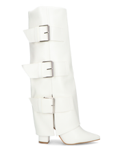ISABELL - stivali alti bianchi con risvolto e cinture laterali