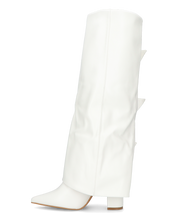 ISABELL - stivali alti bianchi con risvolto e cinture laterali