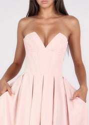 JADA - vestito midi a ruota rosa con corpetto senza spalline