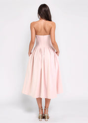 JADA - vestito midi a ruota rosa con corpetto senza spalline