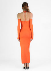 JEMIMA - vestito lungo arancione con spalle scoperte e cut out
