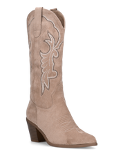 JIMI - stivali camperos texani beige con decorazioni ricamate