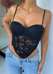 JOSYE - top corpetto in pizzo nero