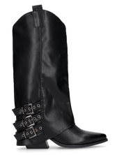 JAMY - stivali neri a punta con risvolto e cinturini regolabili