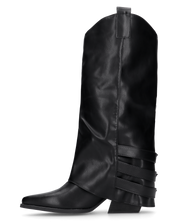 JAMY - stivali neri a punta con risvolto e cinturini regolabili