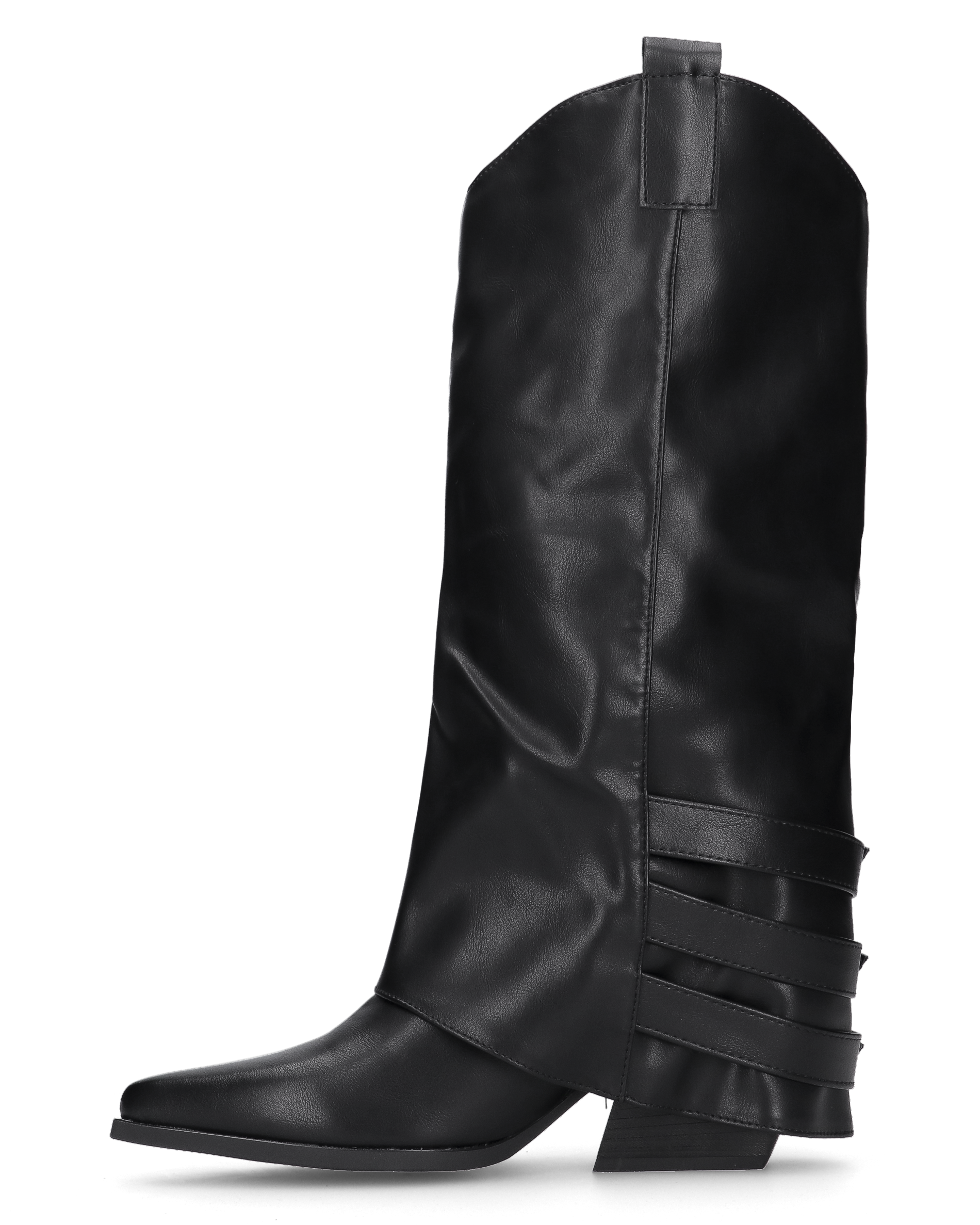 JAMY - stivali neri a punta con risvolto e cinturini regolabili