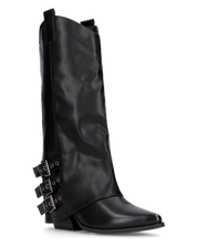 JAMY - stivali neri a punta con risvolto e cinturini regolabili