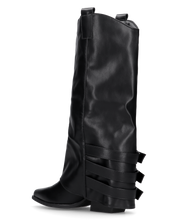 JAMY - stivali neri a punta con risvolto e cinturini regolabili