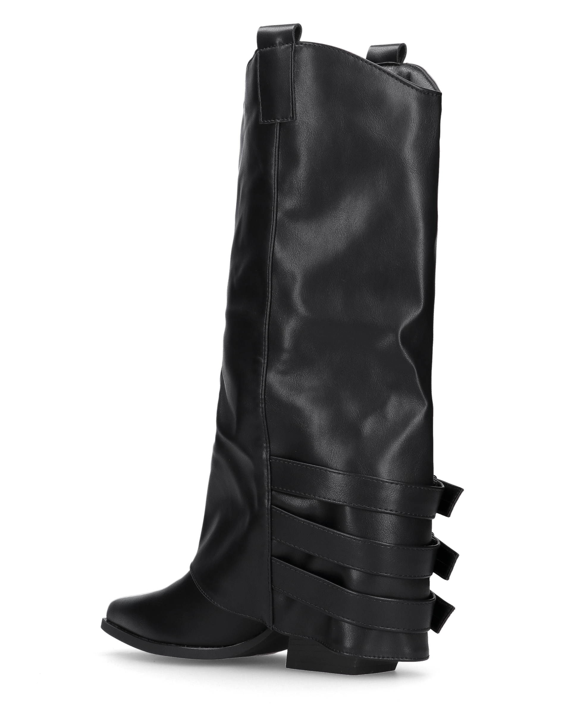 JAMY - stivali neri a punta con risvolto e cinturini regolabili