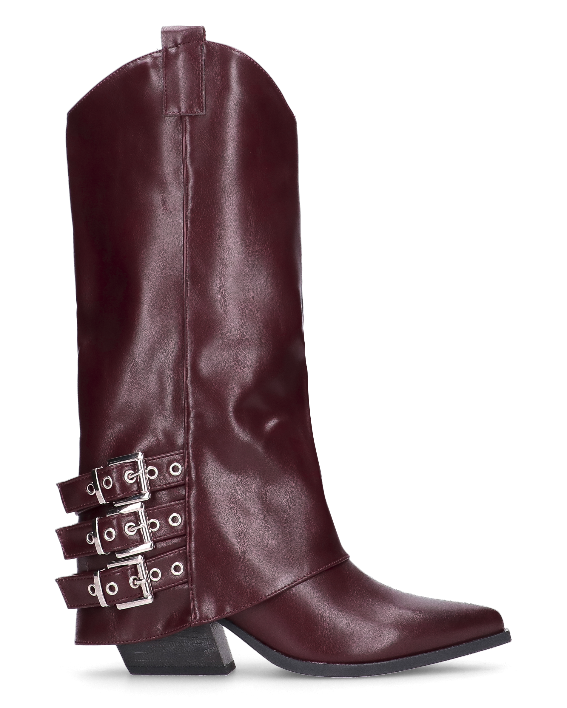 JAMY - stivali bordeaux a punta con risvolto e cinturini regolabili