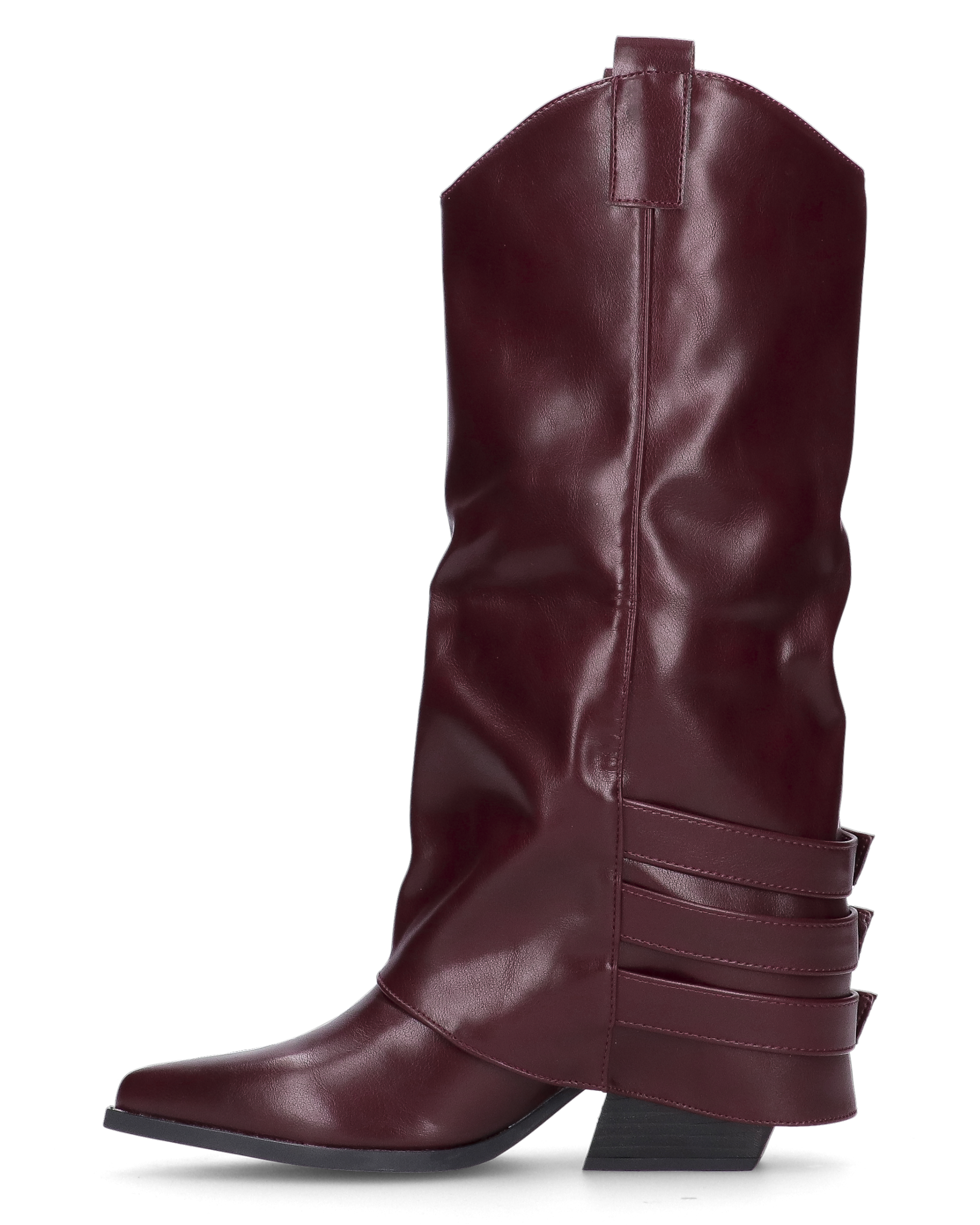 JAMY - stivali bordeaux a punta con risvolto e cinturini regolabili