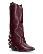 JAMY - stivali bordeaux a punta con risvolto e cinturini regolabili