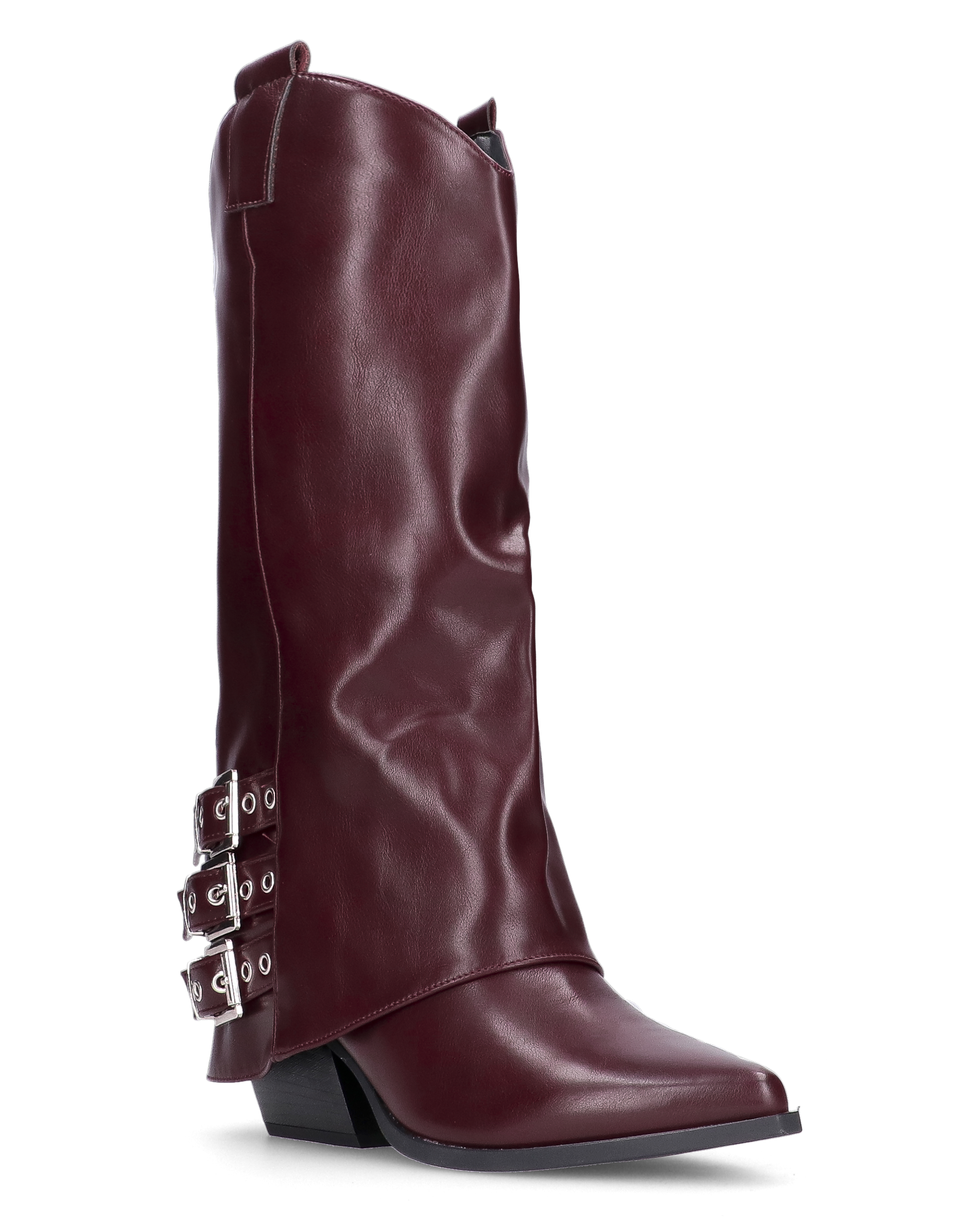 JAMY - stivali bordeaux a punta con risvolto e cinturini regolabili