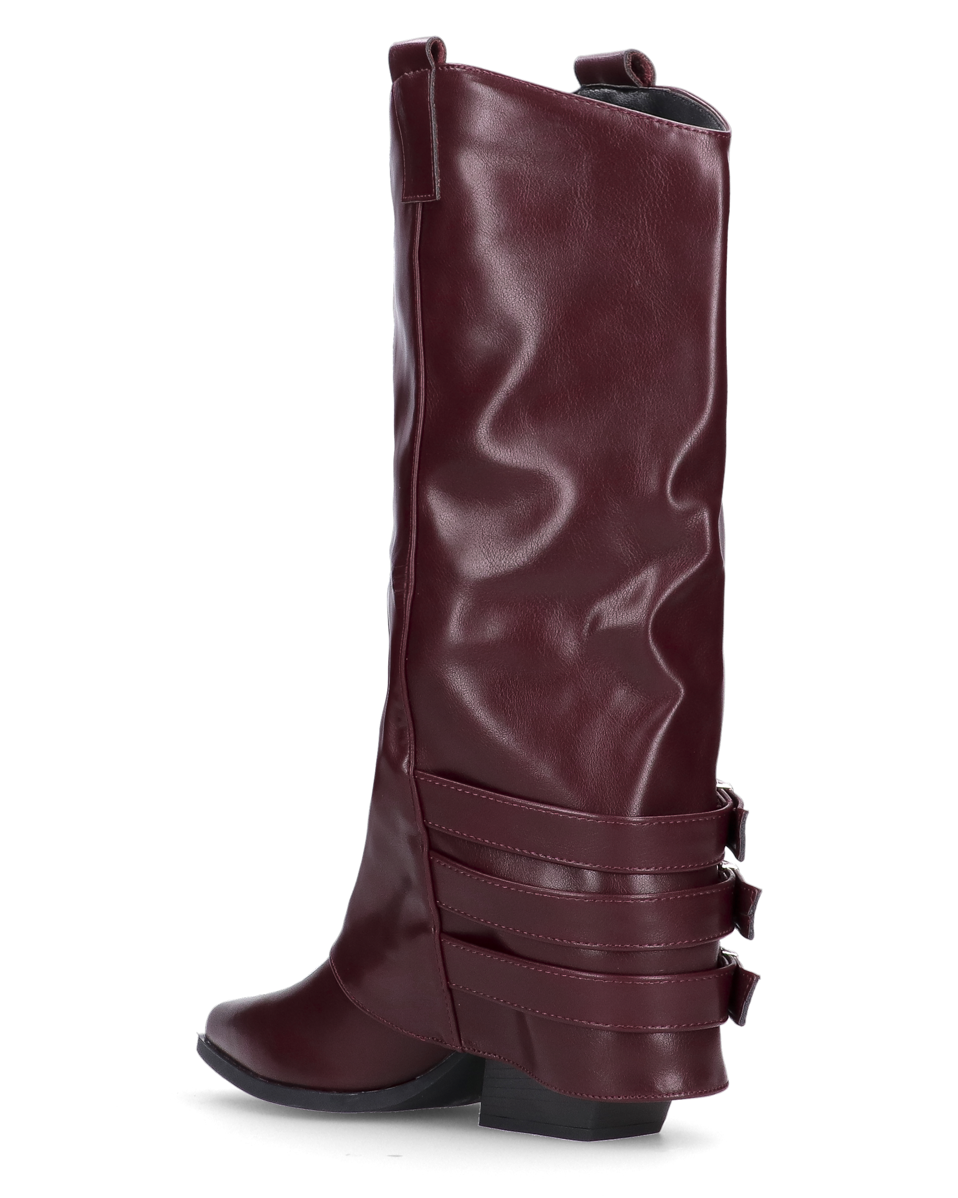 JAMY - stivali bordeaux a punta con risvolto e cinturini regolabili