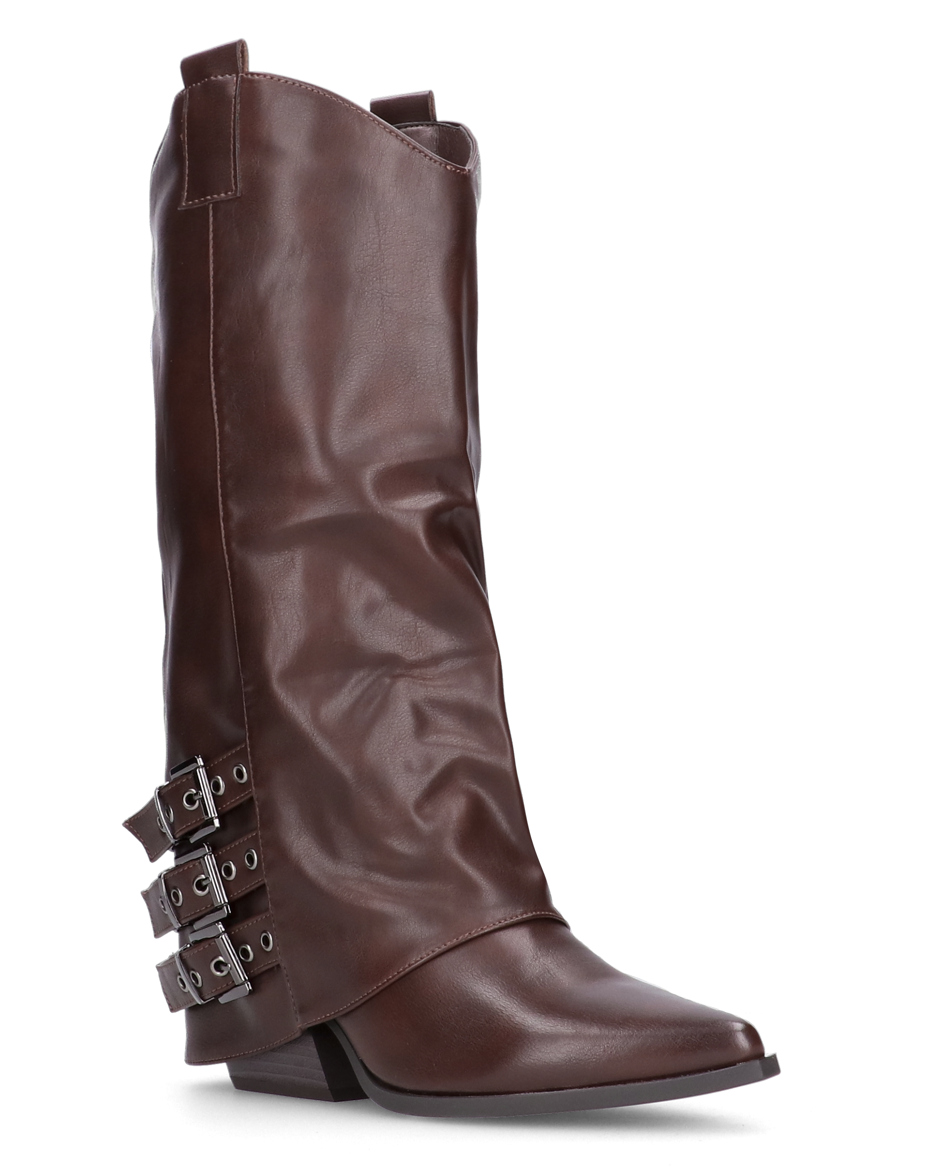 JAMY - stivali mrroni a punta con risvolto e cinturini regolabili