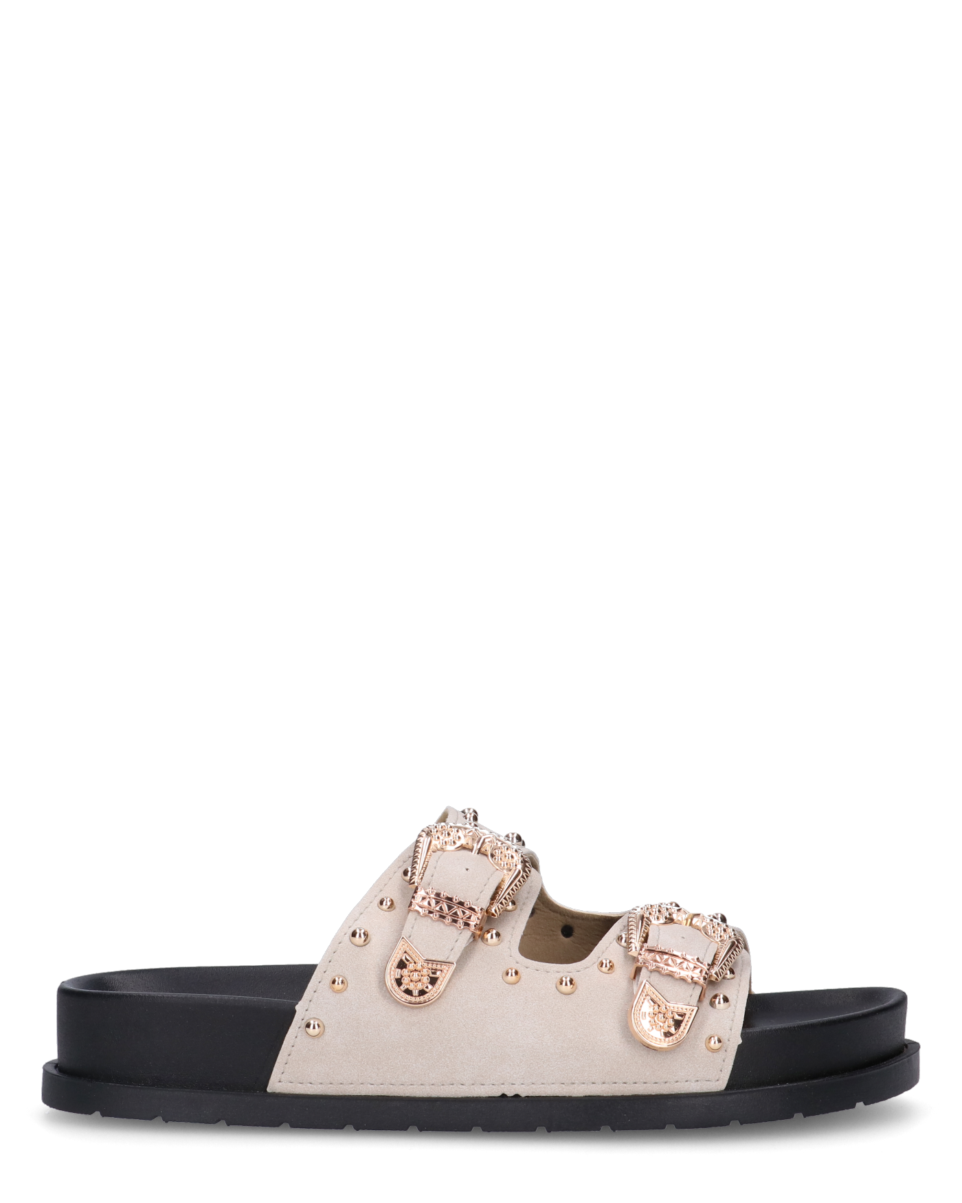 JINA - sandali grigi con platform nero borchie dorate