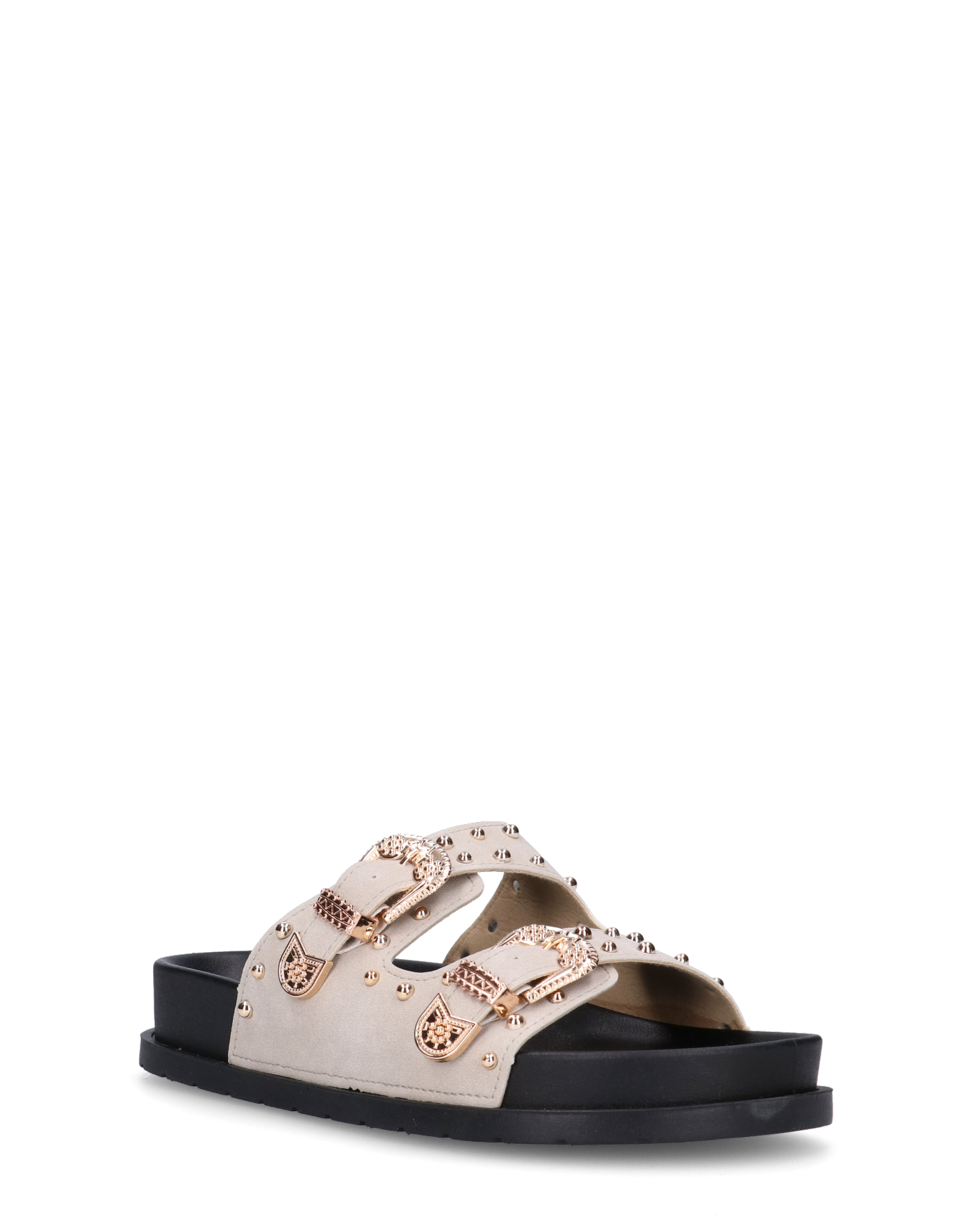 JINA - sandali grigi con platform nero borchie dorate