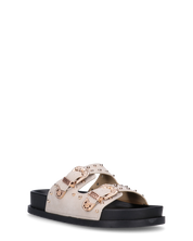 JINA - sandali grigi con platform nero borchie dorate