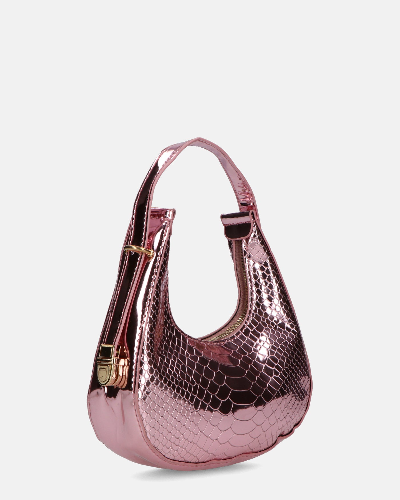 JOSSY - borsetta mano in glassy rosa metallizzato con effetto pitonato