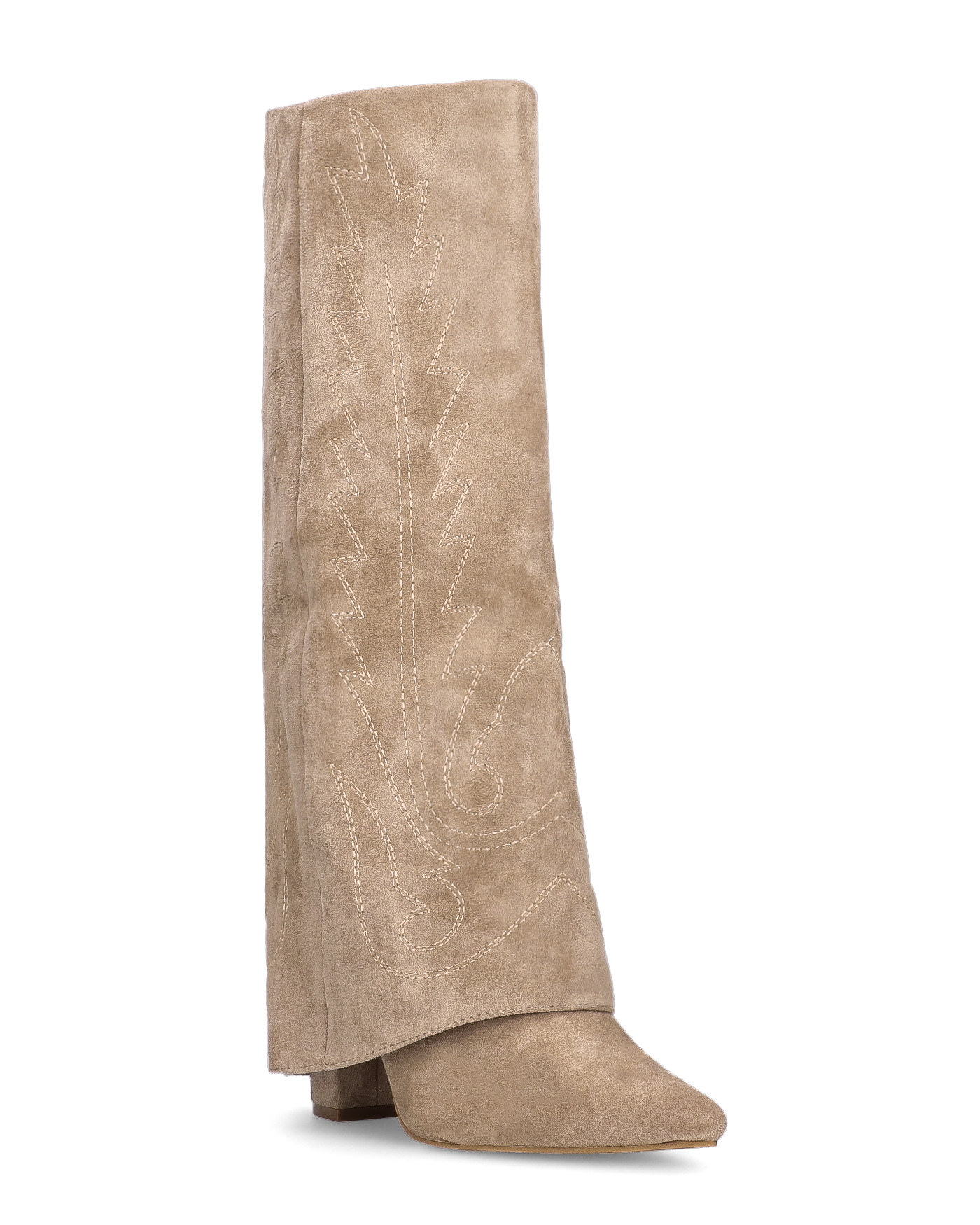 KALA - stivali alti con risvolto beige con cuciture dorate