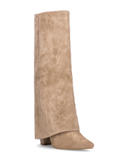 KALA - stivali alti con risvolto beige con cuciture dorate