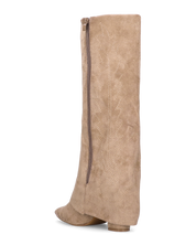 KALA - stivali alti con risvolto beige con cuciture dorate