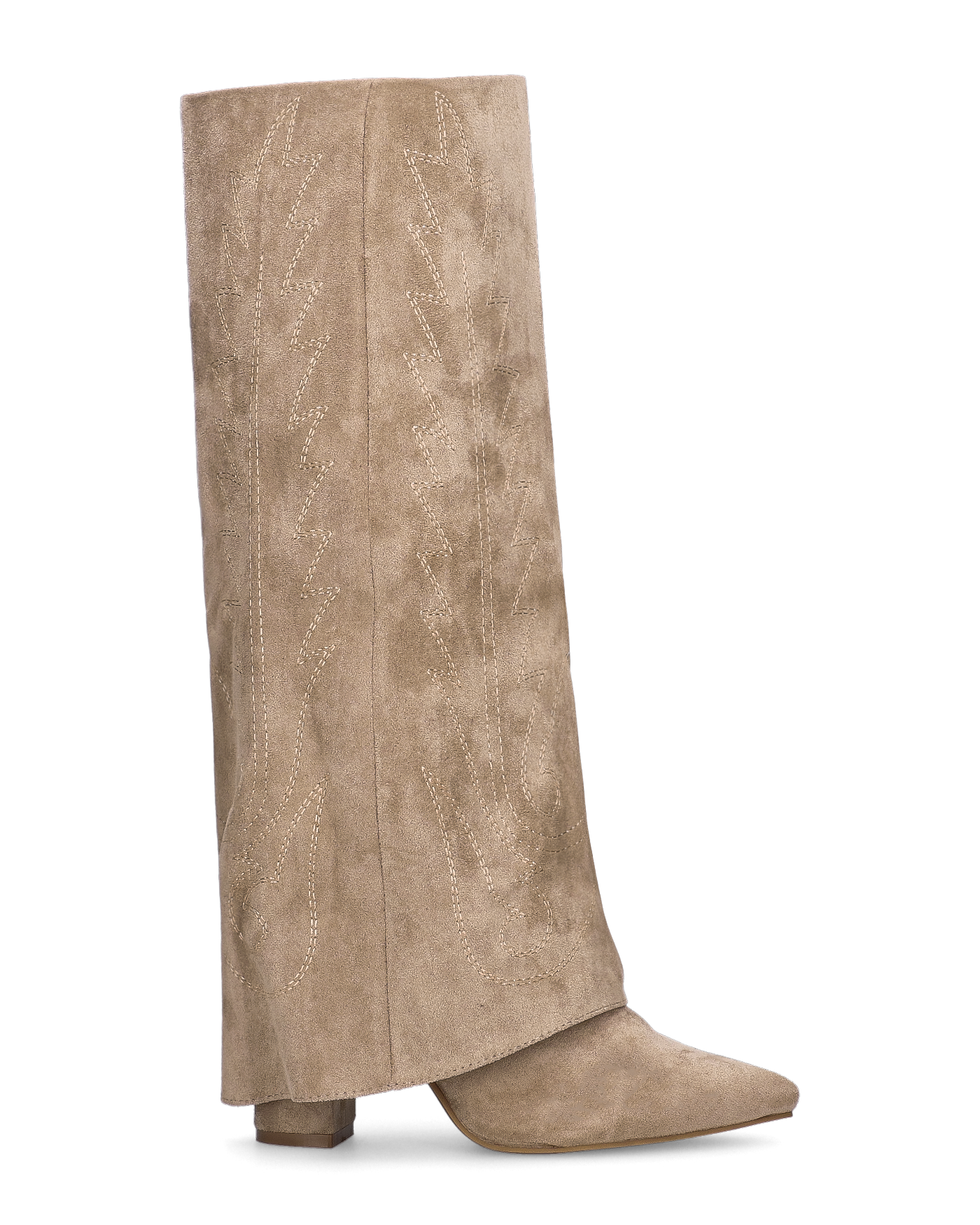 KALA - stivali alti con risvolto beige con cuciture dorate