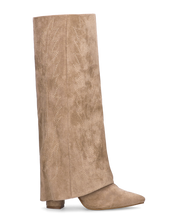 KALA - stivali alti con risvolto beige con cuciture dorate