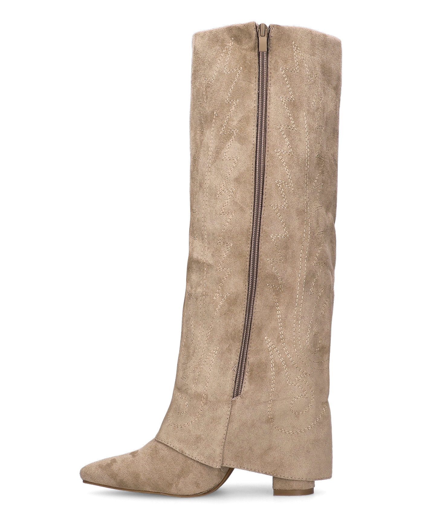 KALA - stivali alti con risvolto beige con cuciture dorate