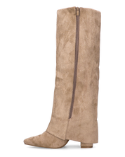 KALA - stivali alti con risvolto beige con cuciture dorate