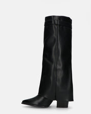 KAARINA - stivale alto nero con risvolto
