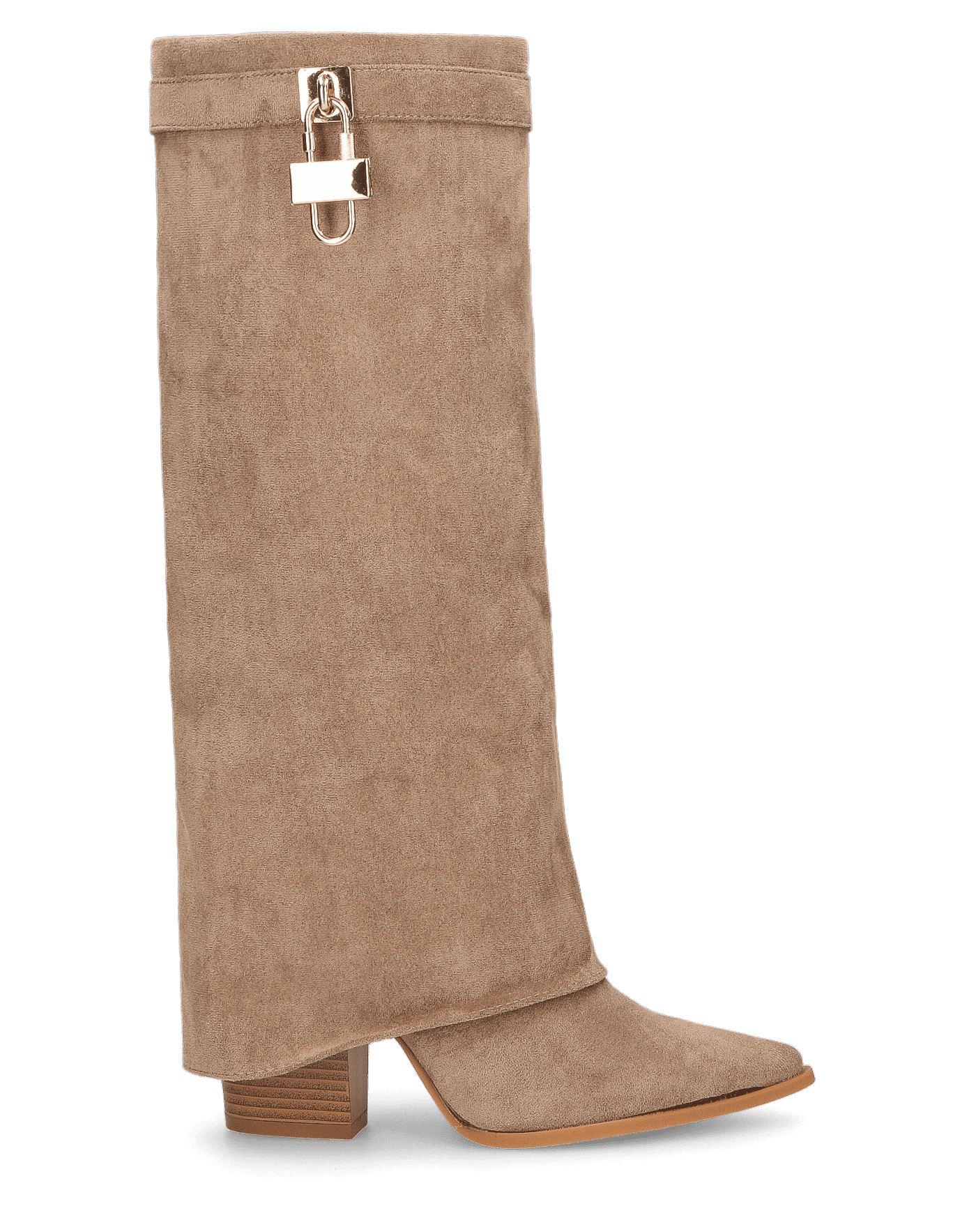 KAARINA - stivale alto in camoscio beige con risvolto