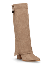 KAARINA - stivale alto in camoscio beige con risvolto