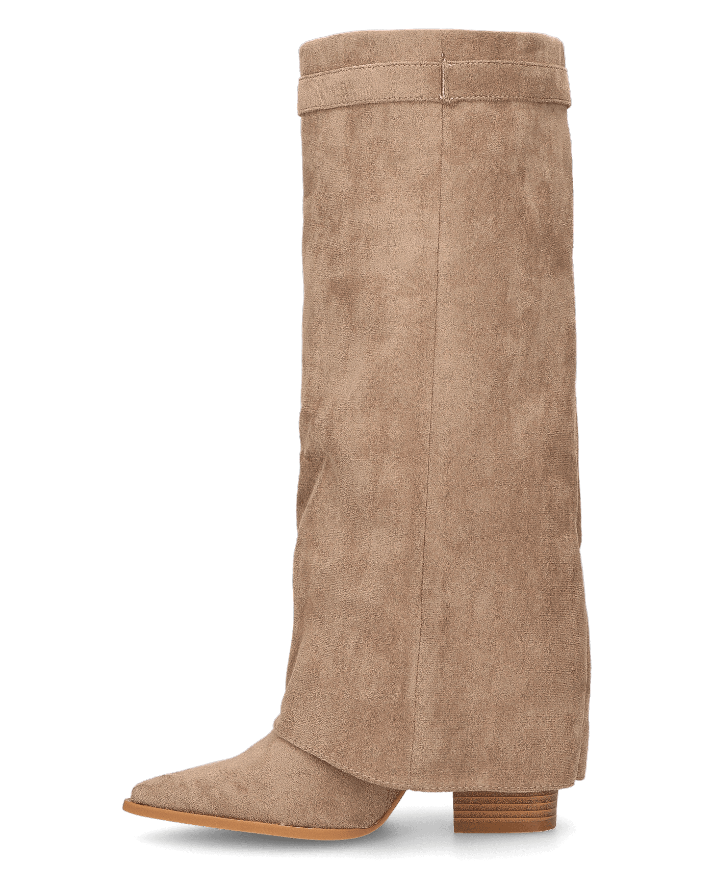 KAARINA - stivale alto in camoscio beige con risvolto